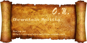 Ohrenstein Melitta névjegykártya